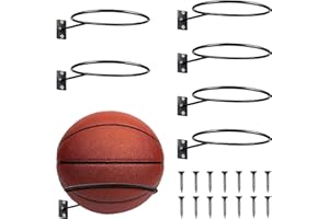 Runup 6pcs Wall Mounted Ball Racks, Wall Mounted Football Display with Screws, Mounted Metal Ball Wall Mount,Ball Rack for Basketball Ball Storage Racks, Rugby Ball Racks