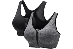 CSKJ Damen Sport BH Reißverschluss Vorne, Gepolstert Push up BHS Ohne Bügel BH 2er 3er Pack Große Brüste Starker Halt Klassische BHS Set Frauen Sports Bra Top für Fitness Lauf Joggen Yoga