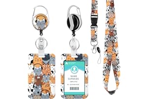 DUOUPA Porte Badge Cordon tour de Cou, Porte Badge tour de Cou avec Porte-Cartes, Strap Neck avec Swivel Lobster Clasp pour Porte Badges d'Identification(Intéressant Le chat)