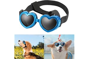 MOYUBATH Small Dog Sunglasses Pet Goggles UV Protection Heart Shape Puppy Goggles Windproof Waterproof Adjustable Strap Doggie Sun Glasses (Blue)
