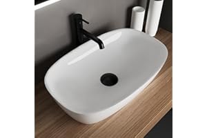 ‎ALPENBERGER GERMANY Alpenberger Aufsatzwaschbecken Eckig Oval | Kleines Waschbecken Gäste WC | Badezimmer Waschbecken Aufsatzbecken 60 cm | Waschschüssel Waschschale mit Nano Keramik Versiegelung