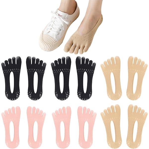 UILYNIU 6 Paires Chaussettes Invisibles Femme à Orteils – Rembourrées, Antidérapantes, Coton Respirant, Beige – No Show Socks