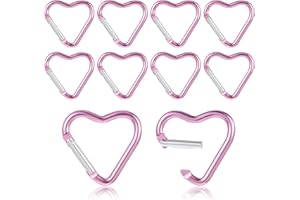 TEAAHA 10PCS Cute Heart Carabiner Metal Heart Shaped Backpack Clips Key Ring Climbing Buckle Heart Keychain Clip for Dog Leash Water Bottle Holder Spring Snap Clips Keys