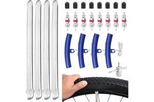 ZOCONE 25 Pièces Demonte Pneu 30cm Outil Levier de Pneu Demonte Valve Pneu Outil avec 4 Jantes Protecteurs, 1 Clé, 8 Bouchons, 8 Noyaux de Valve pour Moto Trottinette Vélo Outils de Réparation Pneus