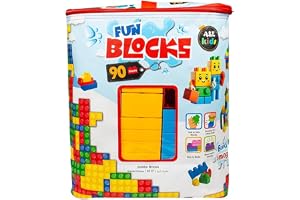 A&E Kids Building Blocks 90 Pieces large Big jumbo Mega Bricks construction educational Multi color block brick Assemble BPA Free toy set bag safe for العاب مكعبات اطفال