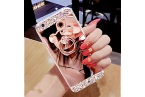 COTDINFOR iPhone 11 (6.1") Mirror Makeup Custodia for Girls Ultra Sottile Standing Cover Bling Cristallo Diamante Glitter Mirror Case TPU for iPhone 11 2019 Bear Ring Mirror Rose Gold.