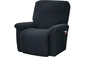 ‎TOPCHANCES TOPCHANCES Stretch Liegestuhl Abdeckung, Liegestuhl Schonbezüge Couchbezug Antirutsch Sofa Schonbezug, Möbelschutz mit Gummizug Unterseite Seitentasche (Schwarz), TYT01, Einheitsgröße