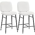 Yaheetech Boucle Bar Stools Set of 2 White Fabric Kitchen Counter Stools Upholstered Bar Stools Pub Chairs w/Metal Legs Mid Back for Dining Room Home Bar Pub