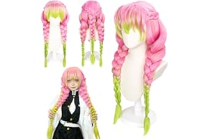 AUNGKWANG Anime Kanroji Mitsuri Cosplay Wig for Women, Pink Green Wig Character Dress Up Long Braided Wig Matching, Mitsuri Cosplay Wig for Girls Halloween Carnival Costume Party