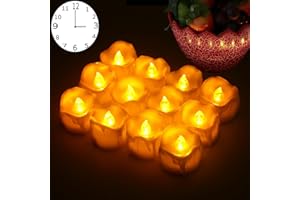INDARUN Lot de 12 pcs Bougies LED sans Flamme avec Minuteur, Jaune chaud LED Lumières de Thé À Piles, Bougies électriques pour Prière, La Saint Valentin, Anniversaire, Mariage, Party