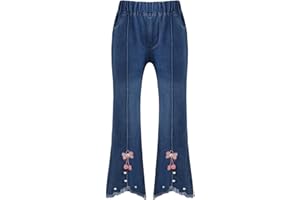 Choomomo Pantaloni Lunghi in Denim Bambina Jeans Pantaloni Zampa di Elefante Pantaloni a Vita Elastica Tinta Unita Ragazza Pantalone Tuta Casual con Tasche Jeans Pants