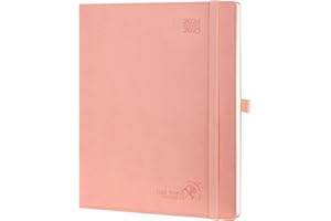 POPRUN Agenda 2024 2025 Semana Vista 26,5 x 21,5 cm, Agenda Semanal 17 Meses de Ago.2024 - Dic.2025, Tapa Blanda en Cuero Vegano, Porta Boligrafos Autoadhesivo, 80 GSM Papel Certificado FSC®, Rosado