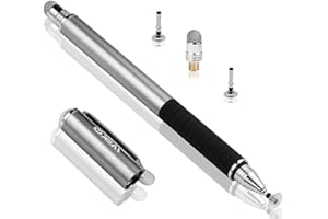 MEKO 2-en-1 Stylet pour Ecran Tactile de Précision avec 3 Pointes de Stylet Capacitives Remplaçables pour iPad, Tablette, iPhone, Smartphone, Samsung Galaxy Note/Tab - Gris