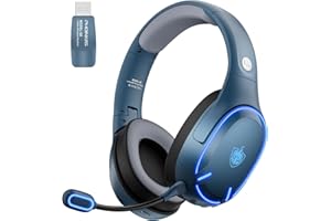 PHOINIKAS Q6 Casque Gaming sans Fil avec Double Puces, Bluetooth 5.3 pour Téléphone/Ordinateur Portable, USB sans Fil 2,4GHz pour PC/PS4/PS5/TV, Microphone Antibruit Amovible, 30 Heures, LED