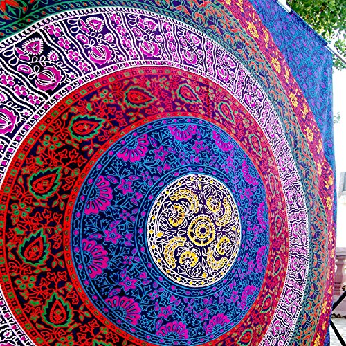 Unique Indian Hippie Mandala Multi Color Tapestry by Craftozone (240×220 cms) - 2