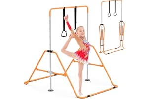 EVERYMILE Gymnastics Bars, Junior Training Kip Bar Gymnastics Equipment for Home,Adjustable Height Folding Horizontal Bar with Gymnastic Rings for Kid