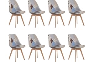 BenyLed Pack 8 Sillas de Comedor con Diseño de Patchwork con Asiento Tapizado y Patas de Madera, Respaldo Ergonómico (Gris, 8)