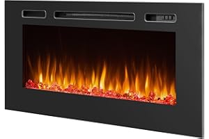 RICHEN camino elettrico Fiamma 40" | Caminetto a incasso effetto fiamma 3D | Riscaldamento elettrico 2000W, luce LED, crepitio | Focolare da inserto con telecomando, timer, termostato | Nero
