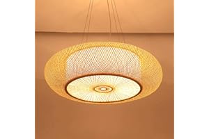 AUCF E27 Suspension Rétro Lampes Suspendues Bambou Naturel Pendentif Lumière Vintage Tressé Abat-Jour Rotin Lustre Hauteur Réglable Éclairage Restaurant Salon De Thé Café Plafonnier,40cm