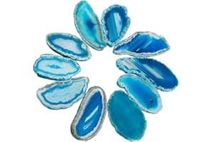 Nupuyai 10 pcs Blue Undrilled Agate Light Table Slices, Irregular Polished Geode Agate Slab Cards for Home Wedding Party Decor