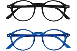OPULIZE REY Lunettes de Lecture - Lot de 2 - Montures Rondes Rétro - Noir Mat, Bleu - Hommes Femmes - Charnières à Ressort - RR56-13 - +2.00