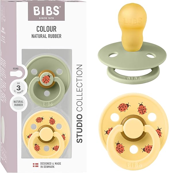 BIBS Colour Studio Schnuller 2er-Pack, BPA-frei, Kirschform Nippel. Naturkautschuk/Latex, Hergestellt in Dänemark, Größe 3 (18+ Monate), Sage/Pale Butter - 1