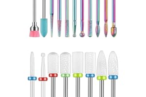 DEPVKO 19pcs Nail Drill Bits Sets, 3/32 Inch Cuticle Electric Nail File and Ceramic Acrylic Gel Nail Bit Kit, Acrylic Nail Art Tools, Carbide Cuticle Remover Bits for Manicure Pedicure, Home Salon