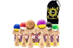 ROYAL KENDAMA / FLAMES N GAMES ROYAL Kendama Plush Performance Model (Pro BKA Competition Approved) Japanese Skill Toy + Flames N Games Travel Bag. (Purple/Yellow)