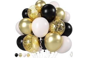 GOVPY Black White Gold Balloons, 12 Inch 35PCS Black and White Balloon with Metallic Gold Confetti Balloons for Graduation New Years Wedding Retirement Bridal Baby Shower Birthday Party Decorations