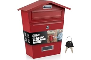 ZENO Post Box | Letter Box Wall Mounted Waterproof | Large Outdoor Mail Box for Home | Secure Postbox with Lock and Keys | Modern Letterbox with Nameplate Window | Heavy Duty Post Boxes | Red