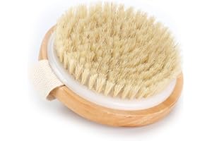 QNENEAM Spazzola per il Corpo Rotonda con Setole Naturali, Spazzola Esfoliante Anticellulite, Dry Brushing Body Brush per Esfoliazione a Secco Massaggio, Promuove il Drenaggio Linfatico Riduce la Cellulite