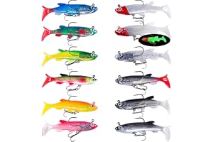 12 stycken konstgjorda drag spinning hav fiske tillbehör dubbel krok mjukt gummi drag set med T-svans ledarblock inbyggd änge