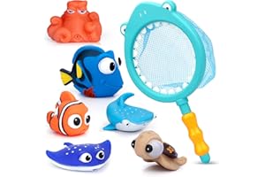 Anzmtosn Water Bath Toys Swimming Pool Baby's Shower Time Cute Fish Toys Happy Water Squirt Spray Bathtub Baby Children Educational Learning Toys, Holiday Stocking Stuffer (6 PCS with Fishing Net)