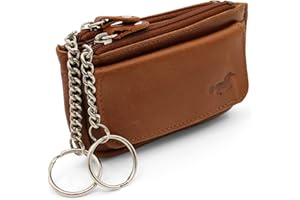 Safekeepers Skórzane etui na klucze – mała kieszeń na klucze z zamkiem błyskawicznym dla kobiet i mężczyzn, mini piórnik na kluczyki samochodowe, brązowy, Schlüsseletui