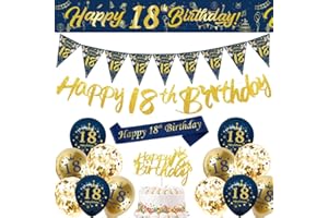 DEARLIVES 18th Birthday Decorations for Men - Blue and Gold Banner, Balloons, Bunting Flags, Sash, Cake Toppers - Party Supplies for Women