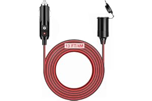 SunnyOcean 13FT/4M Car Cigarette Lighter Extension Cord, 16AWG Heavy Duty Male Plug to Female Socket Adapter with 15A Fuse and LED Indicator, for 12V/24V Trucks, Vans, RVs, and Equipment