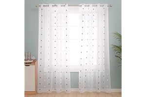 Deconovo Stores Gardinen Vorhang Transparent Ösen Vorhänge Kinderzimmer Dekosachals Leinenoptik Stern, 245x140 cm(HöhexBreite), Orange, 2er Set