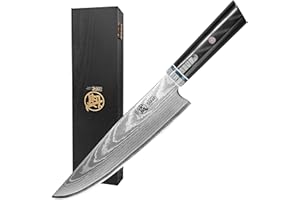 MITSUMOTO SAKARI Cuchillos Cocina Cuchillo Gyuto, Cuchillos Cocina Profesional Forjado a Mano, 20 cm Cuchillos Carne Japaneses de HAP40 Acero en Polvo(Mango de Micarta y Caja de Regalo)