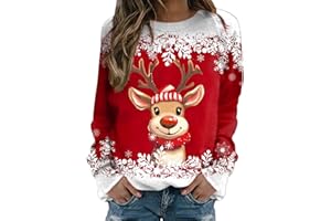 POIUIYQA Jersey de Navidad para Mujer, con Luces LED, Estilo Urbano, suéter de Navidad, Informal, Suelto, Estampado navideño,Moda, Gran tamaño，Manga Larga, Festivo, Estampado de Alces, Fiesta navideña