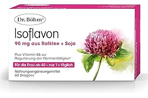 DR BÖHM Dr. Böhm Isoflavon: Für hormonelle Balance & Wohlbefinden in den Wechseljahren, mit Vitamin B6, Astaxanthin, Soja- und Rotklee-Extrakt, für die Frau ab 40, 60 Dragees