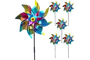 CIYIN Mulino a Vento Riflettente, 6 Pcs Girandola a Vento Riflettente, Dissuasori Per Piccioni, Repellente per Uccelli Girandole, Girandole Uccelli per Balcone Frutteto/Giardino/Cortile- Colore Laser