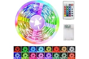 SUNSHINE SMILE LED Streifen Batterie 1m,Lichtband RGB 5050 Selbstklebendes 16 Farbenwechsel,Batteriebetriebene LED Streifen Lichter,LED Strip mit Fernbedienung für Schränke, Treppen, Küche, Betten