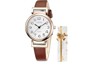 CIVO Montre Femme Classique Cuir Noir Montres Femmes Analogique Quartz Etanche Cadeau pour Femmes et Filles