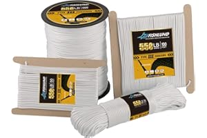 FISHLUND Paracord 550 lb, 7 Strand Type III Paracord Rope 250ft, High Strength Nylon Parachute Cord for Camping, Survival, Tactical and Hiking, White