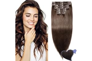ELAILITE Full Head Clip in Real Hair Extensions - Remy Human Hair Straight - Double Weft - 8 Pieces (22"-160g, 2 Dark Brown)