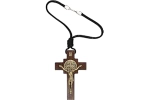 INTERCESSION Car Rearview Mirror Rosary Decade Crucifix Ornament - Made in Brazil (St Benedict Crucifix on Cord - Antique Gold)