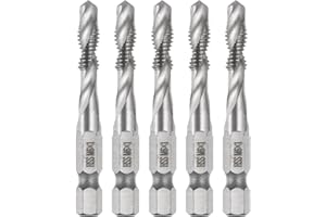 sourcing map 5pcs Combination Drill and Tap Bits, Metric M6 x 1 Thread 1/4" Hex Shank 4341 High Speed Steel Threading Screw Taps Machine Drilling Tapping Tool Kit