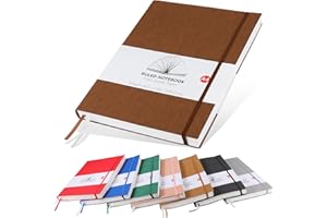 HIJYOO A4 Notebook Lined Notebook A4 320 Pages 100gsm Paper Thick Notebook Journal, Extra Large Softcover Notepad with Inner Pocket, 2 Ribbon Page Marker for Women Men Work School (Brown)