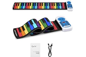 POGOLAB 49 Keys Rollup Keyboard Piano, Folding Keyboard Piano with 14 Demos, 128 Tons, 128 Rhythms, Record, Microphone & Headphone Jack, Rechargeable Digital Electric Travel Piano Gift for Beginners