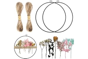 POPAPIE 2 Stück 20 cm Trockenblumen Kranz Metallring Trockenblumenkranz Metallring Dekoring mit 10 M Juteseil und 3 Trockenblumen für Wand Tür Dekoration Schwarz